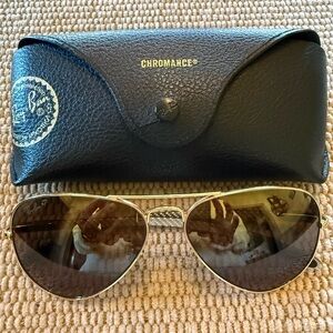 Ray Ban Chromance Gold Tone Aviator Sunglasses